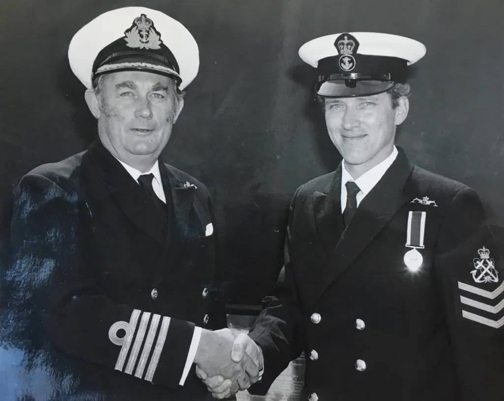 1977, HMS Dolphin, receiving my long service and good conduct medal from Captain SM 1 - David White - IMG_2736
