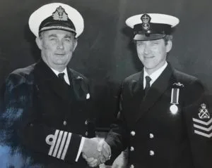 1977, HMS Dolphin, receiving my long service and good conduct medal from Captain SM 1 - David White - IMG_2736