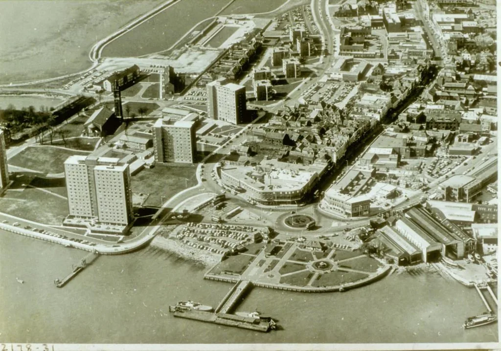 1082 Gosport Town Centre Aerial view of town Shows newly completed south relief road 1970 photo - Gosport Society
