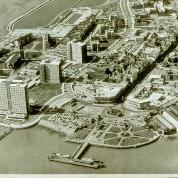 1082 Gosport Town Centre Aerial view of town Shows newly completed south relief road 1970 photo - Gosport Society