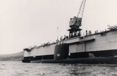 HMS Porpoise alongside Faslane floating dock