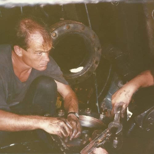 CMEA Dulux Wadding (L) and POMEM Pip Cherry - Exhaust Y piece - HMS Oppossum - Diego Garcia - 1991