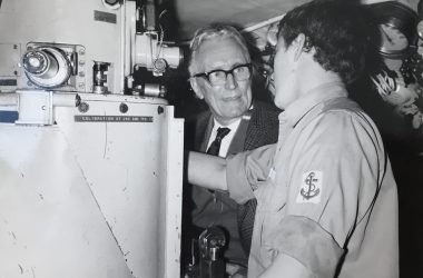 Families day, HMS Porpoise C. 1973 - My Dad with the Captain (Lt Cdr Jim Taylor)