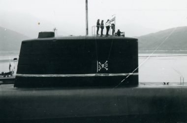 HMS Repulse with Golden Jubilee Jolly Roger