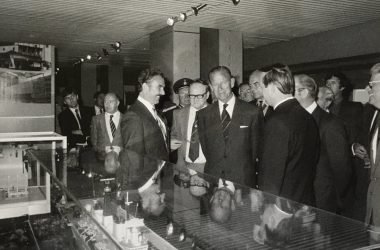 Sharing a joke with the Duke of Edinburgh at the build of HMS Ark Royal in Newcastle 1984 - Colin Hamilton